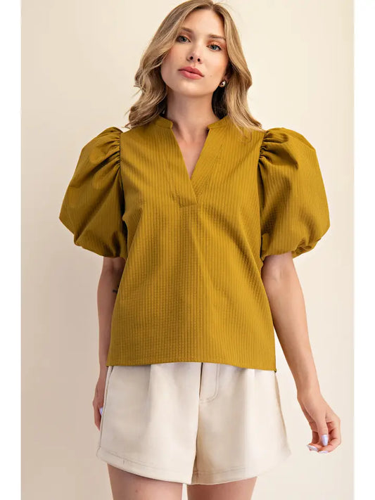 Glam V Neck Puff Sleeve Top