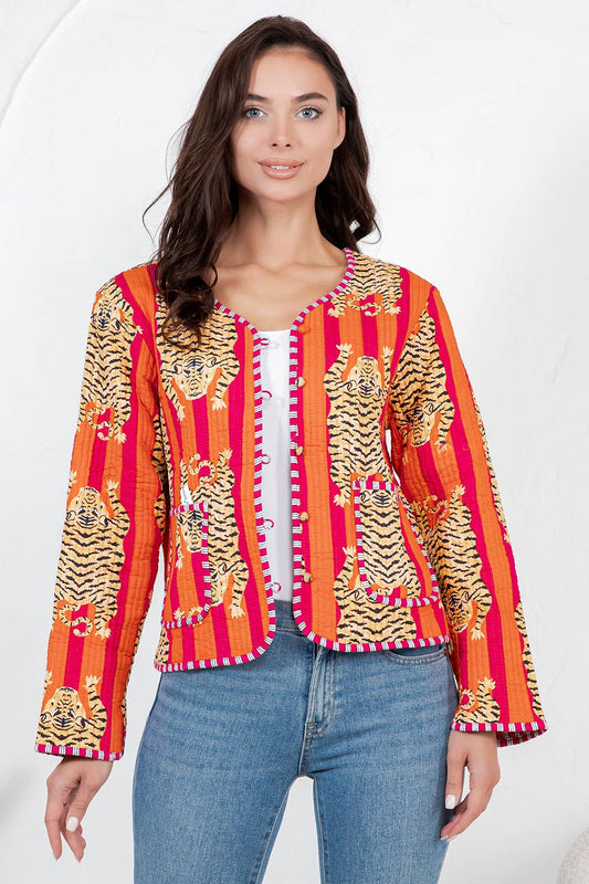 LA Soul Orange Tiger Reversible Quilted Jacket