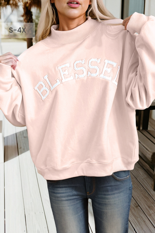 Blessed Embroidered Mock Neck Sweatshirt (S-L)