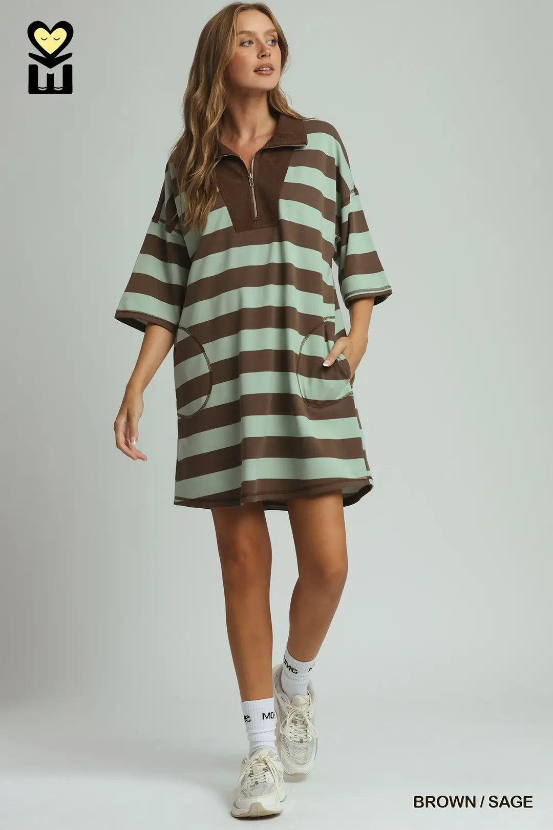 Umgee Brown/Sage Stripe Knit Dress (H1288)