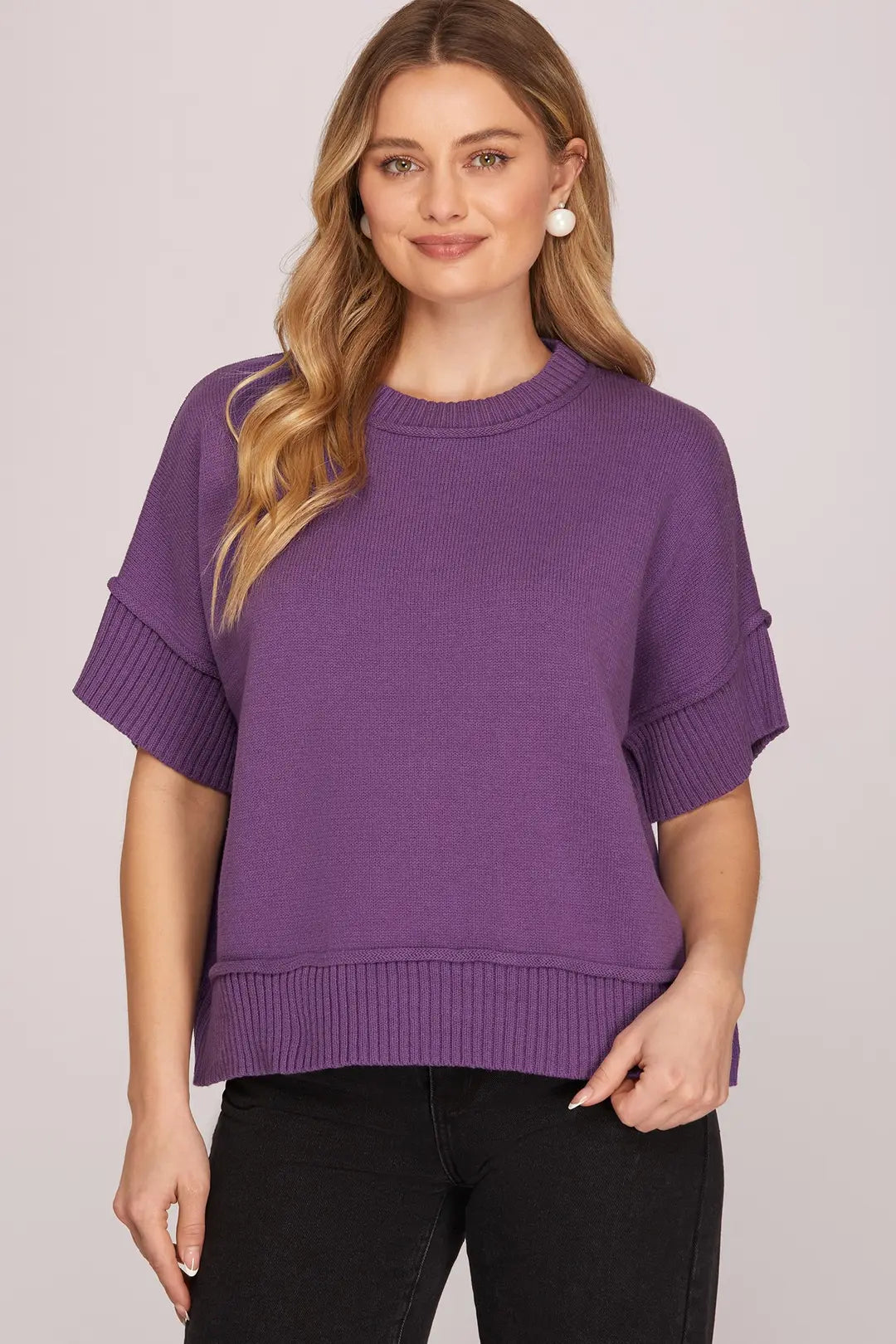 She + Sky Purple Game Day Crew Neck Sweater (ST1355R)