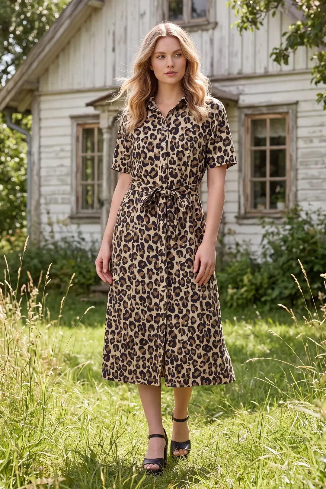She + Sky Taupe Leopard Print Dress (ST2131)