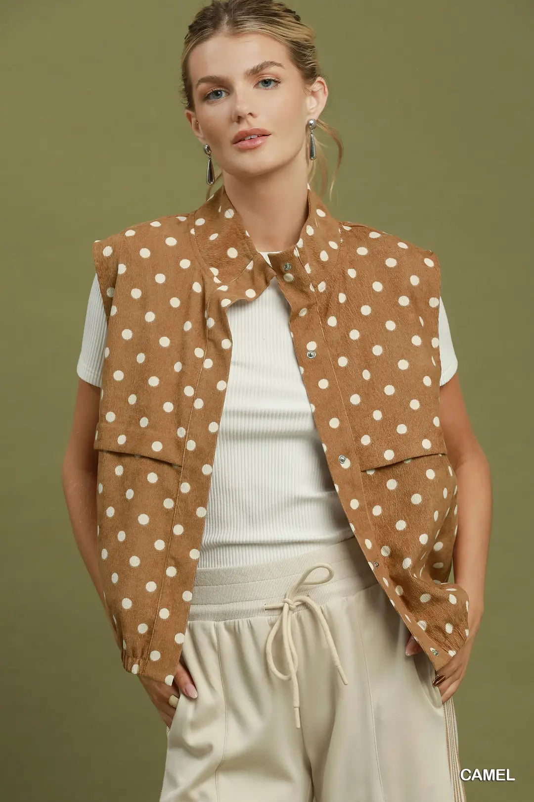 Umgee Camel Polka Dot Utility Vest (C5401)
