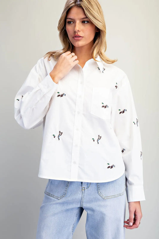 ee:some Off White Embroidered Mallard Duck Shirt (TH17285)