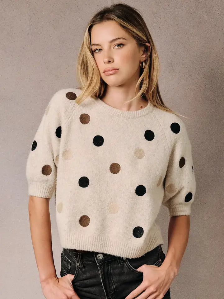 Sunday Edition Cream Polka Dot Sweater
