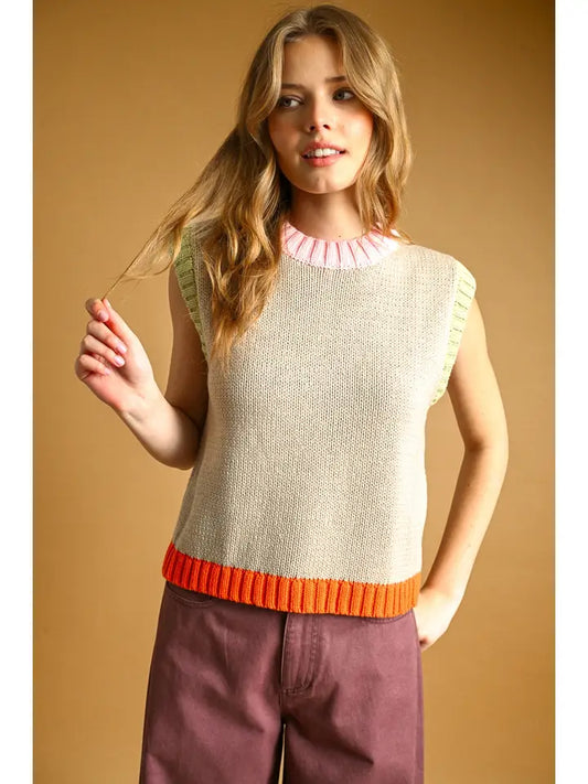 Miou Muse Oatmeal Sleeveless Sweater