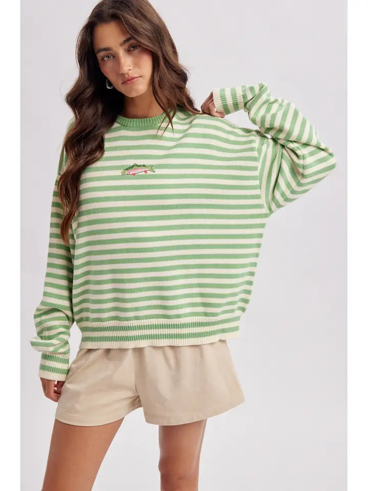 Wishlist Mint Striped Fish Sweater (WL26-13524)