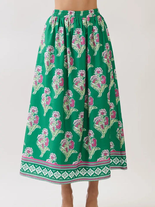 Pretty Follies Green Floral Maxi Skirt