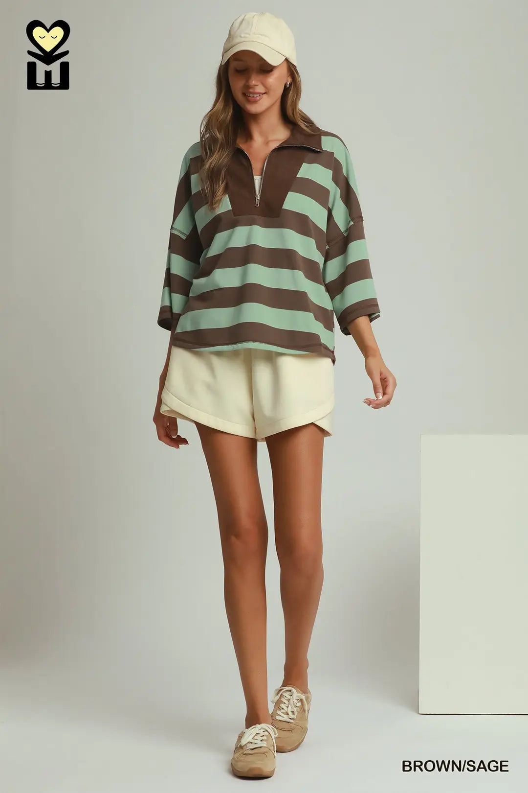 Umgee Brown and Sage Stripe Top (H1271)