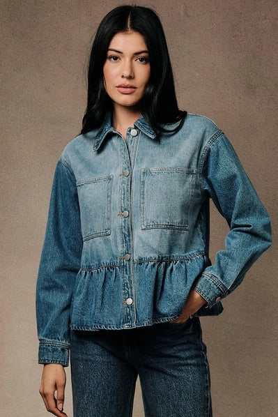 Sunday Edition Button Down Peplum Denim Jacket