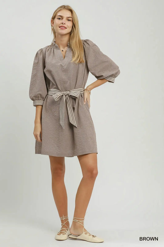 Umgee Brown Tie Waist Mini Dress (C6538)