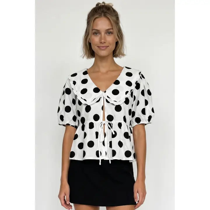 Twentifourth Off White/Black Polka Dot Blouse (TF26-0550)