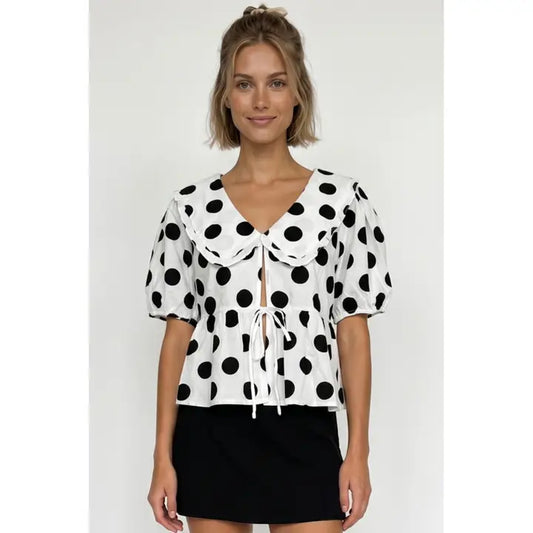 Twentifourth Off White/Black Polka Dot Blouse (TF26-0550)