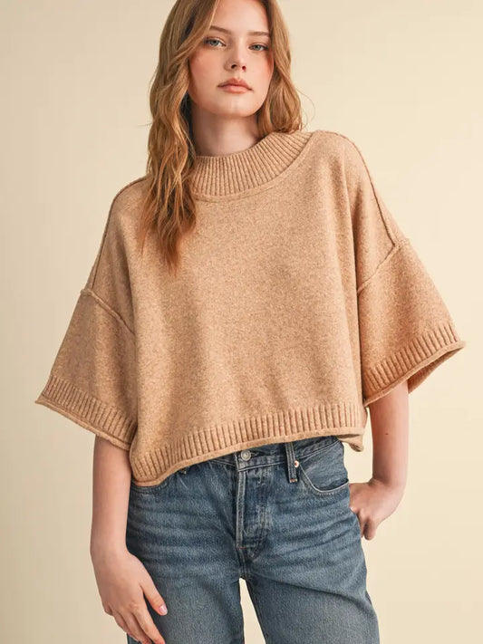 &Merci Camel Short Sleeve Sweater (MSW11178)
