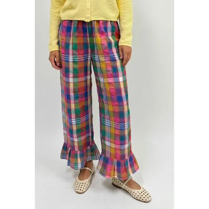 Twentifourth Pink/Navy Plaid Ruffle Pants (TF26-0463B)