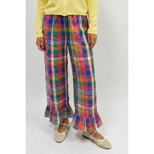 Twentifourth Pink/Navy Plaid Ruffle Pants (TF26-0463B)