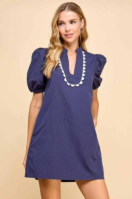 TCEC Split Crew Neckline Scalloped Detail Dress