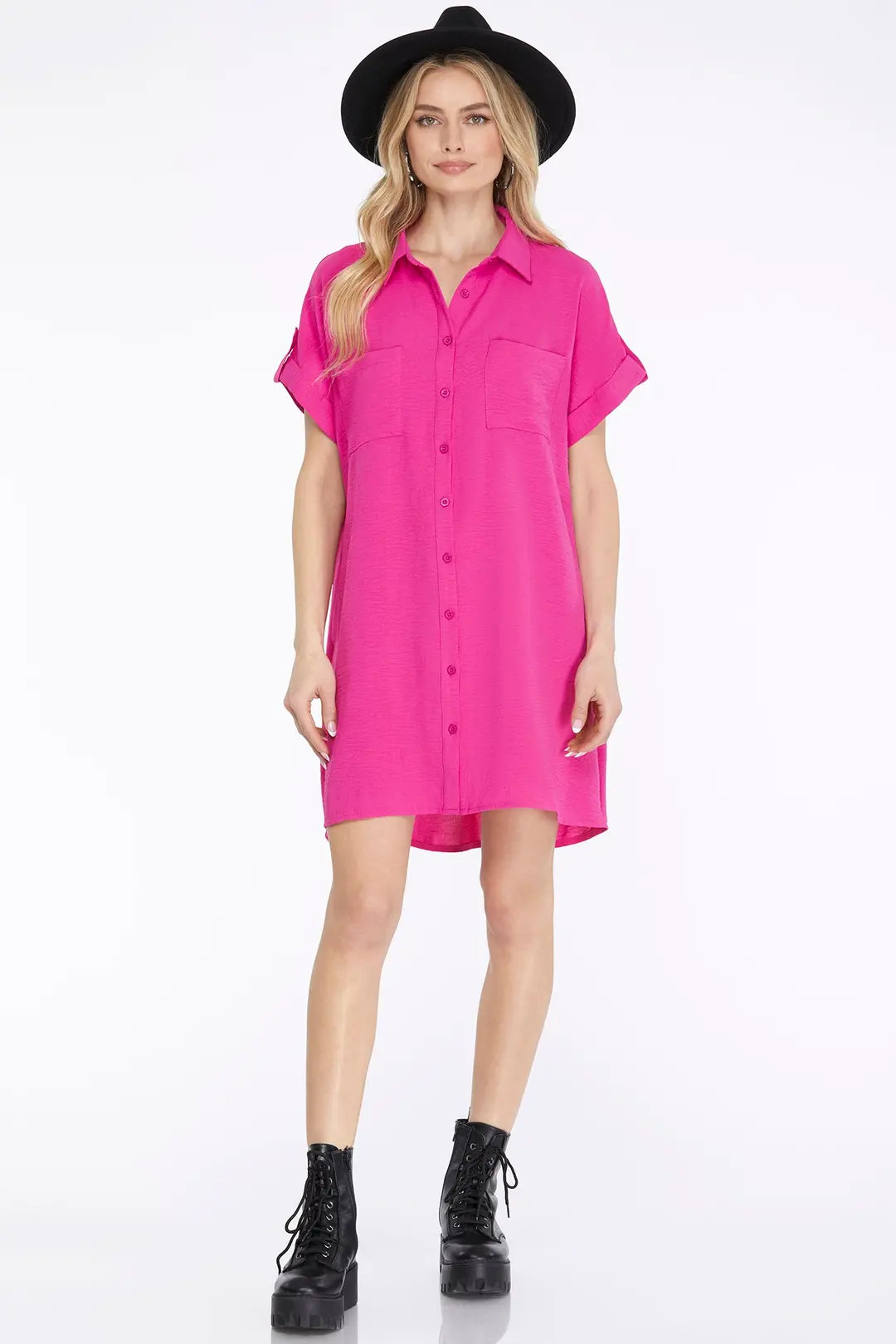 She + Sky Hot Pink Button Down Dress