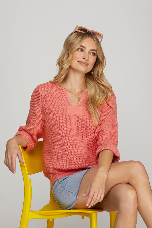 She + Sky Rose Half Sleeve V Neck Sweater