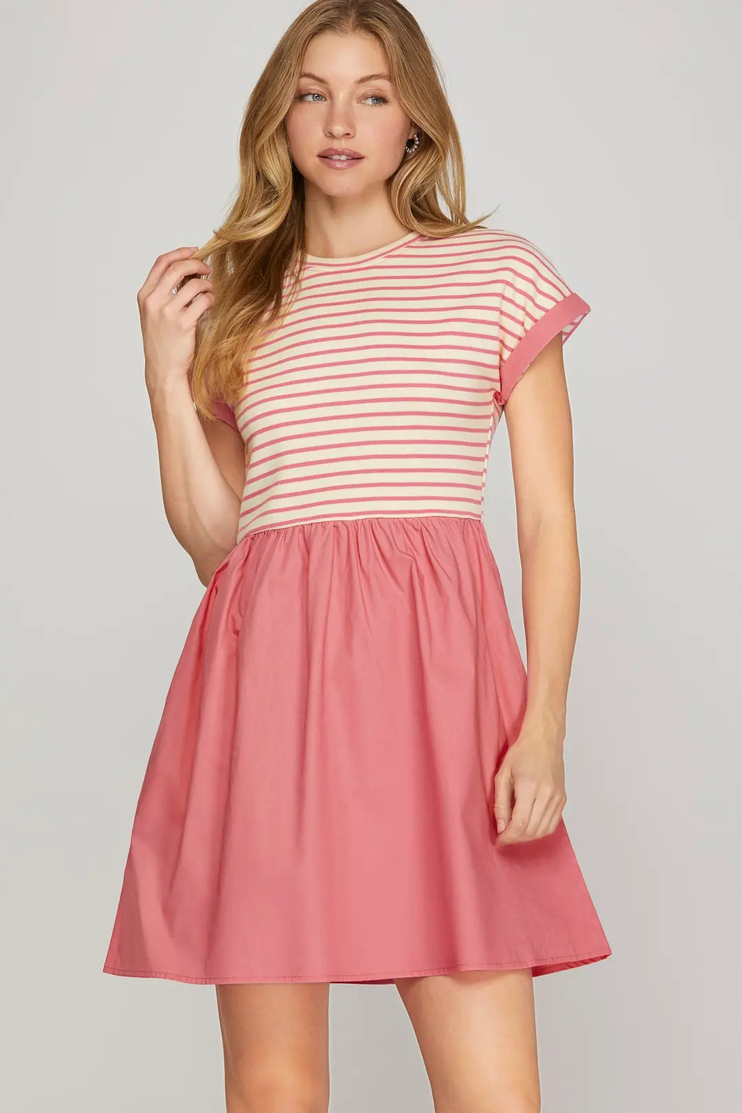 She + Sky Pink and White Stripe Dress