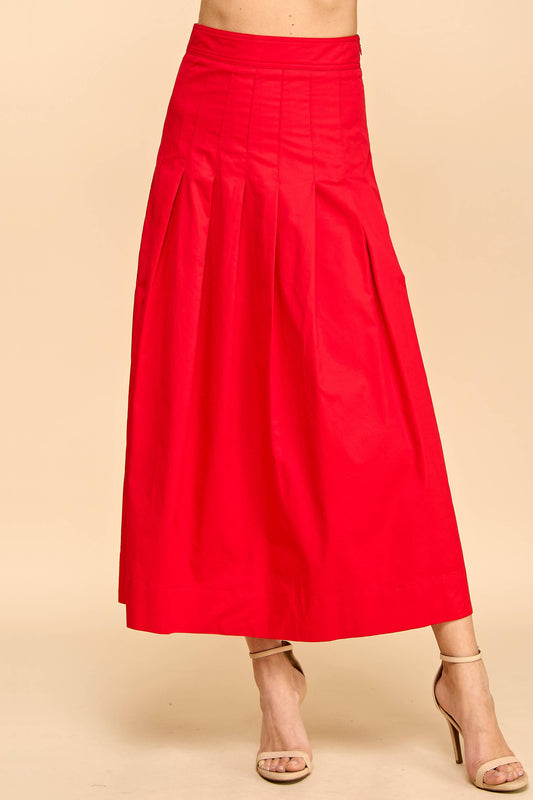 TCEC Pleated Detail Wide Waistband Midi Skirt