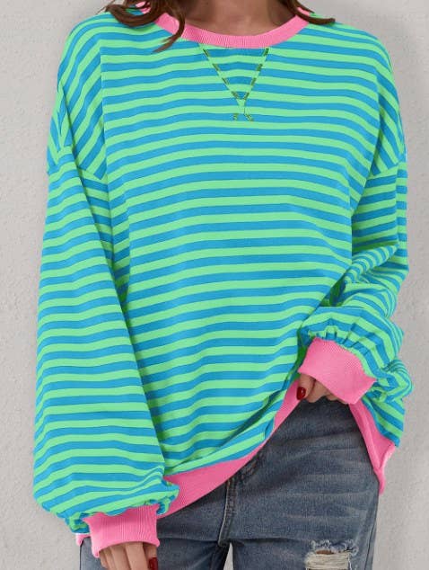 Bold Stripe Oversized Pullover with Contrast Trim