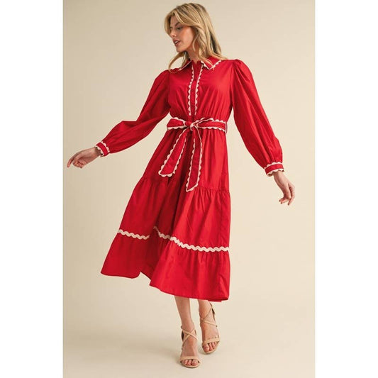 Solid midi dress with Ric Rack
