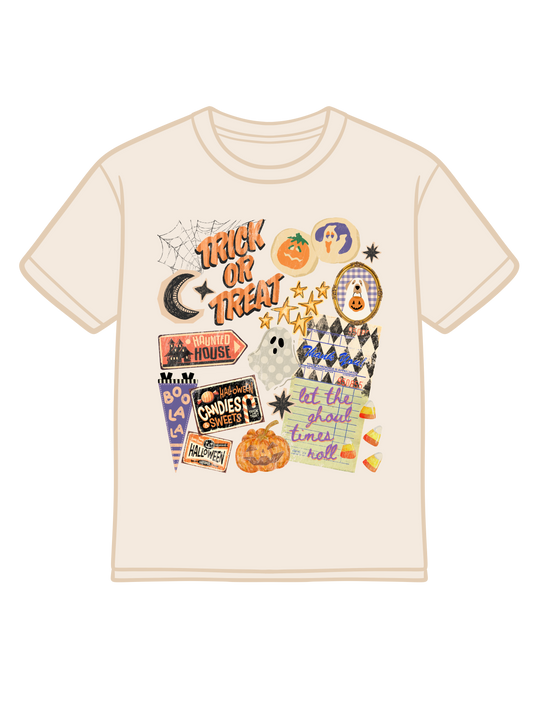Poppy & Pine Ivory Vintage Halloween Collage T-Shirt (ST300)