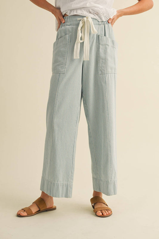 STRIPED WIDE LEG CROPPED PANTS MP3936