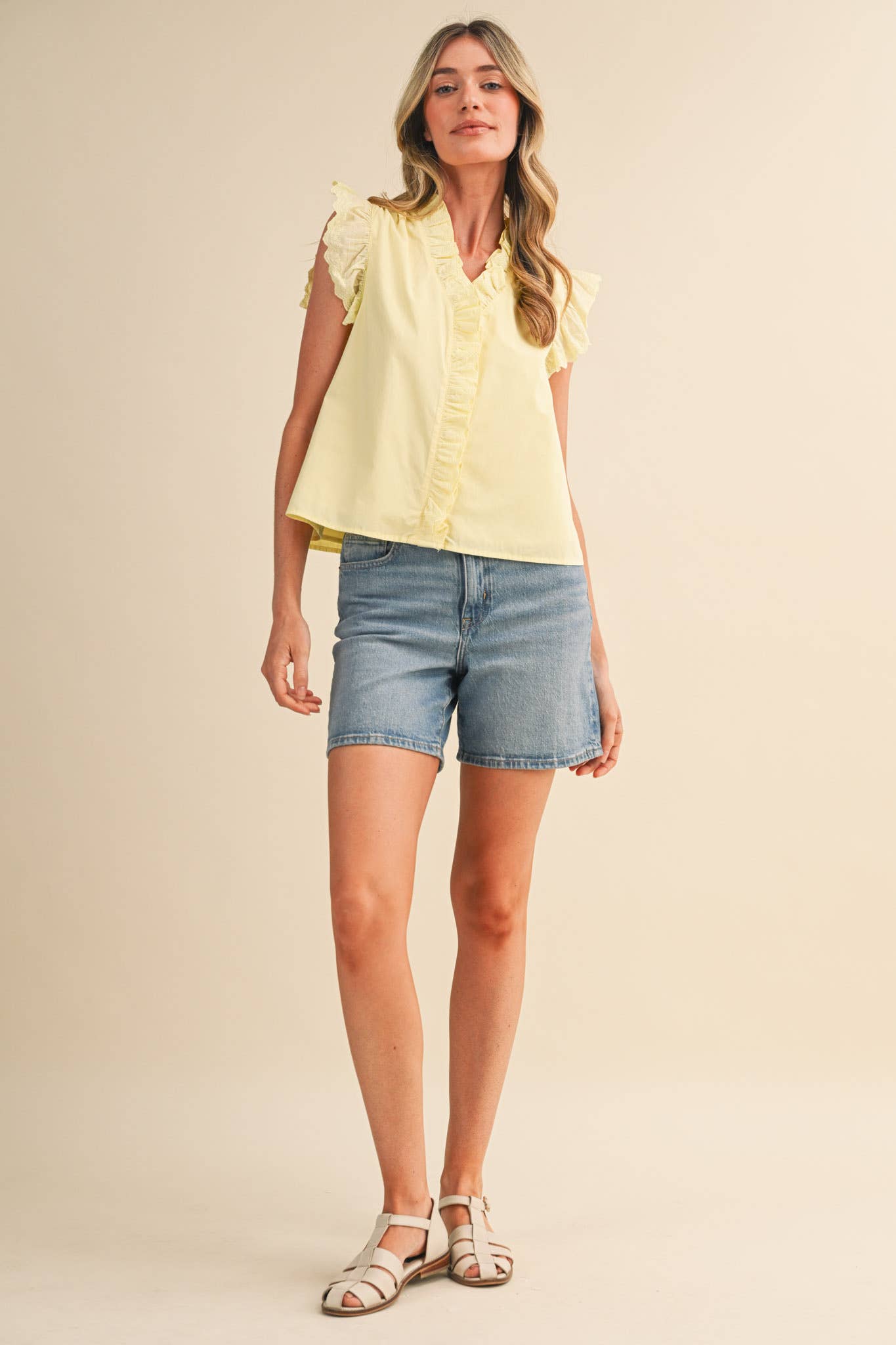 &Merci Black Ruffled Button Top