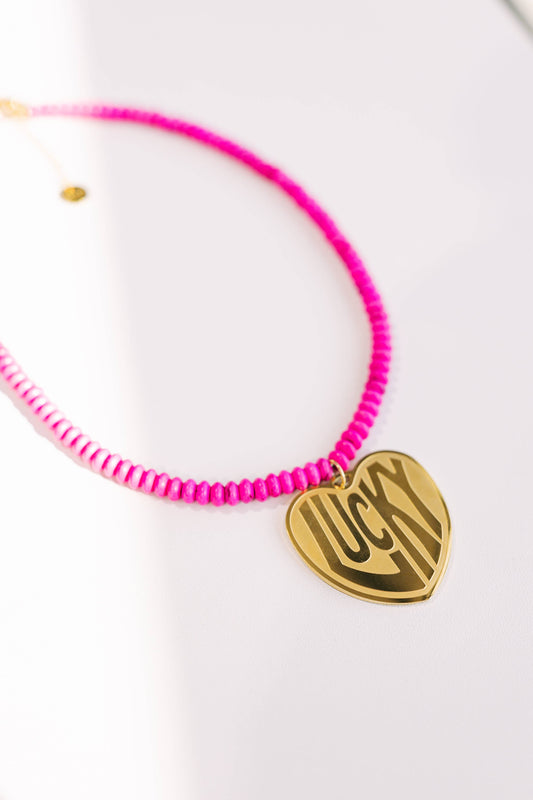 Lucky In Love Stone Necklace - Hot Pink