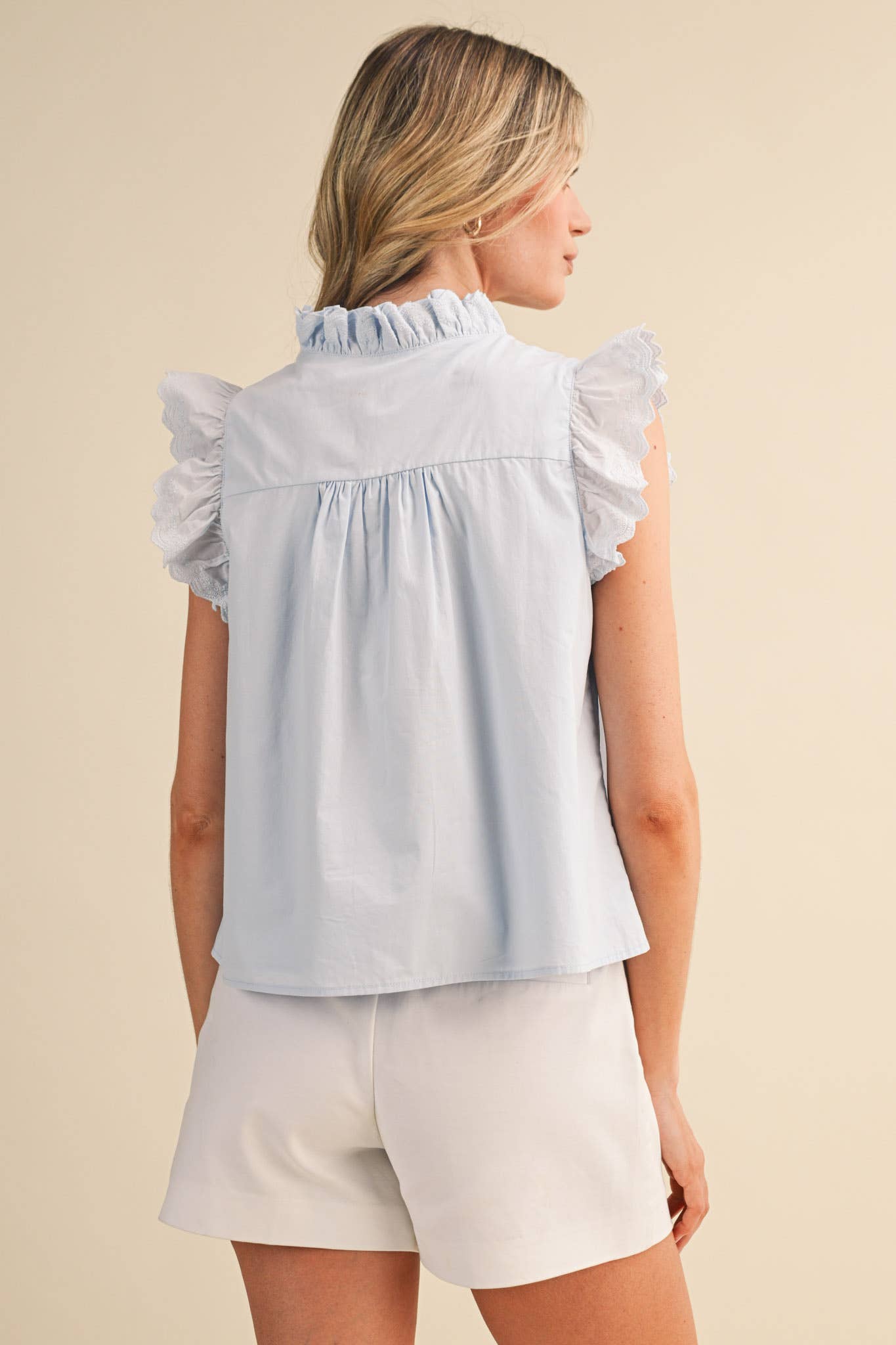 &Merci Black Ruffled Button Top