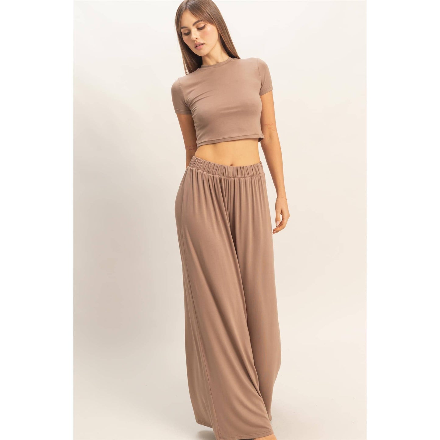 HYFVE Taupe Short Sleeve Top & Wide Leg Pants Set