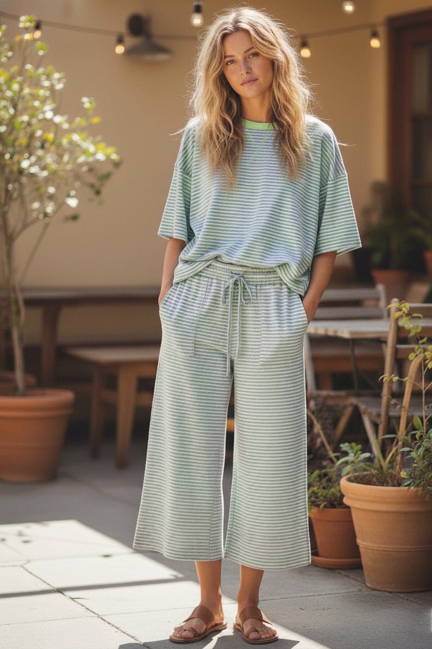 Sewn and Seen Mint/Lilac Striped Knit Top and Pants Set