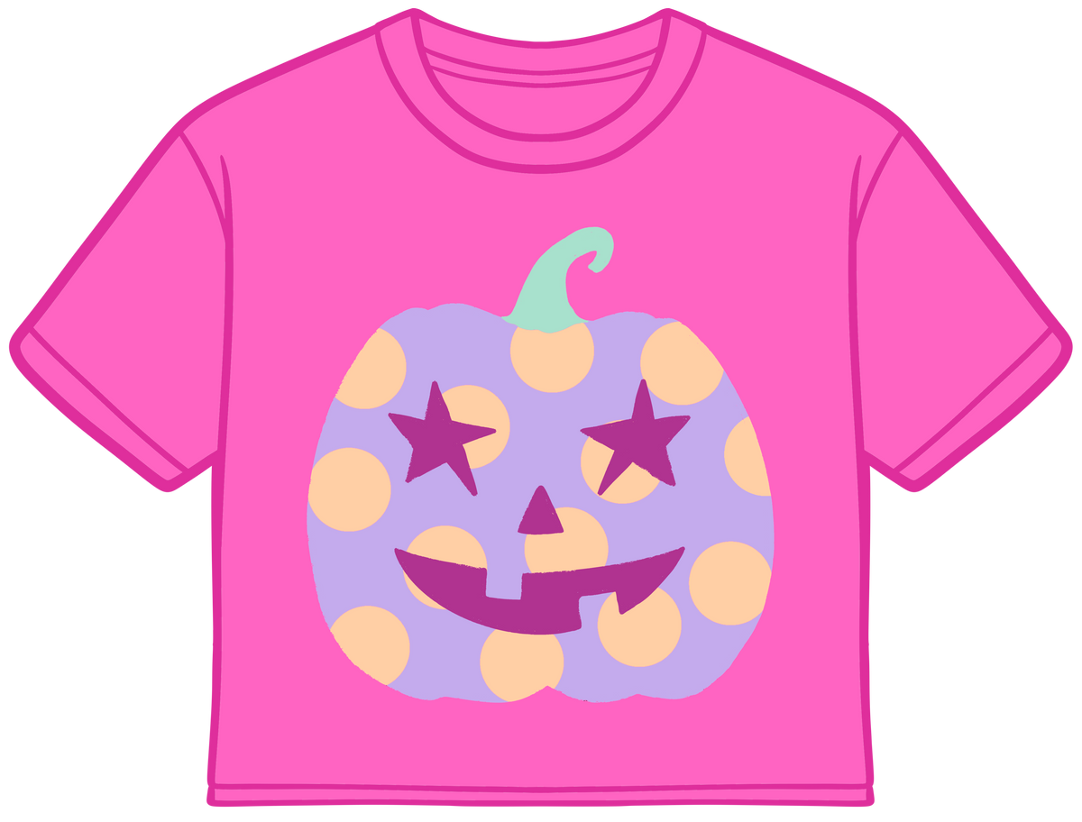 Poppy & Pine Pink Polka Dot Jack-O-Lantern Crop T-Shirt (CT200)