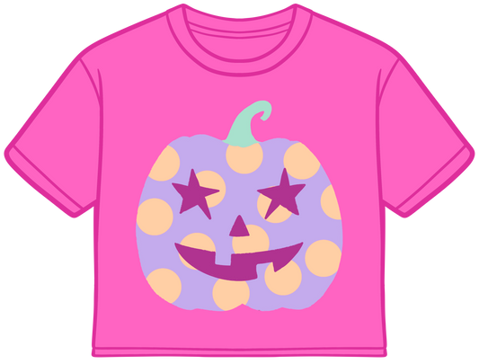 Poppy & Pine Pink Polka Dot Jack-O-Lantern Crop T-Shirt (CT200)