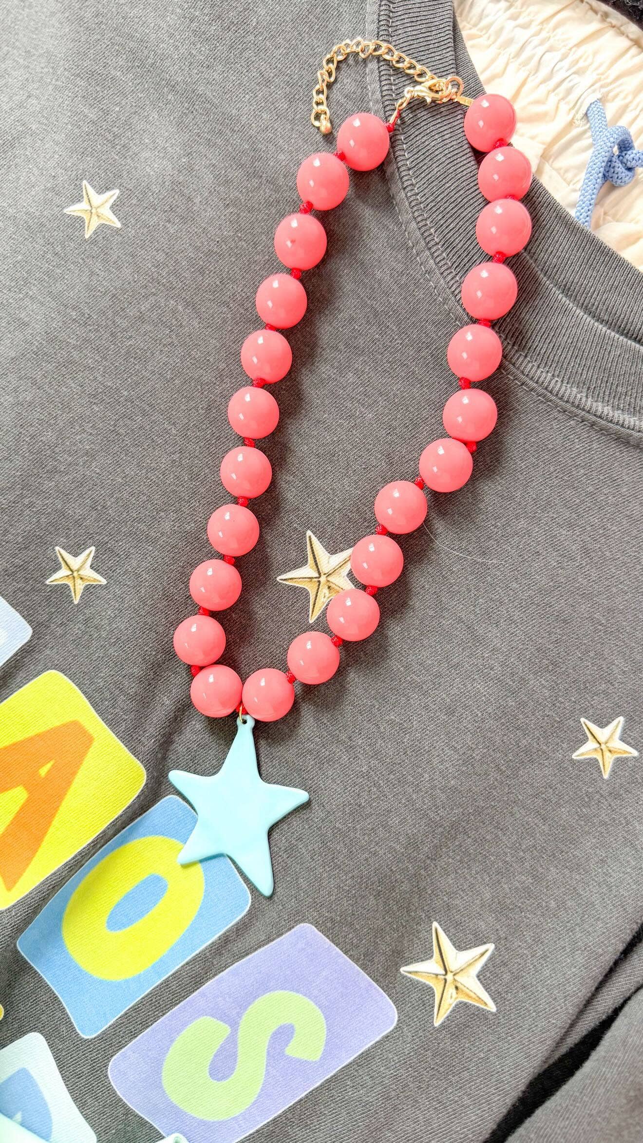The Katie Kollective - Pink Knotted Bauble Necklace with Blue Star