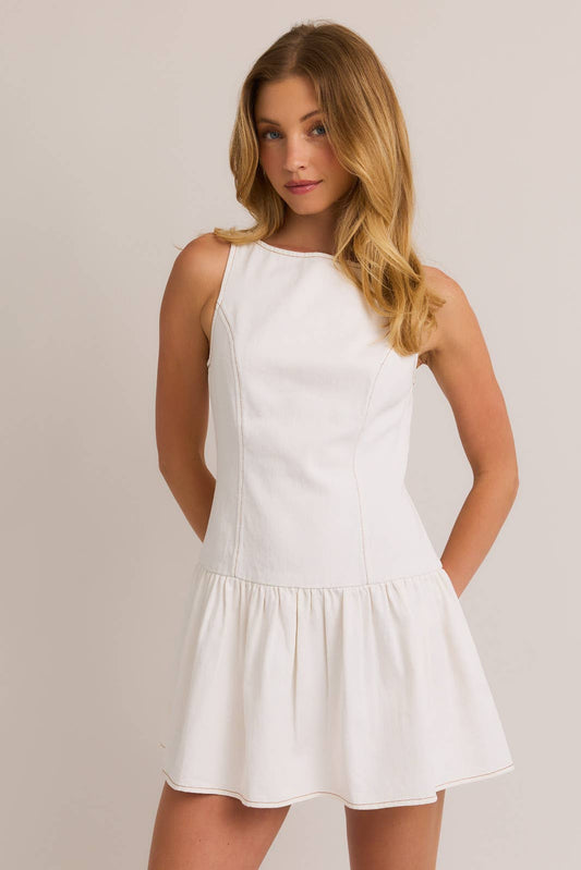 Le Lis Boat Neck Low Waist Dress White
