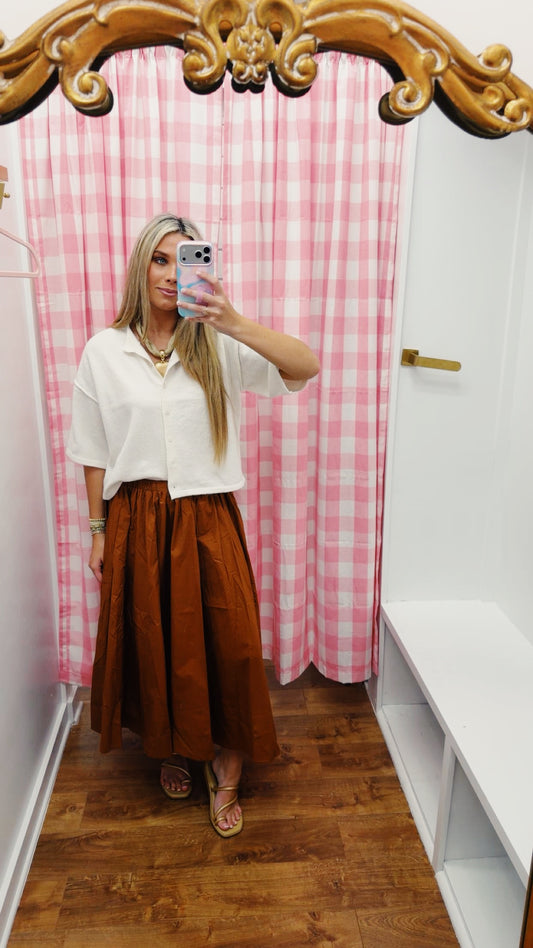 HYFVE Cream Short Sleeve Button Up Sweater (DZ26E238)
