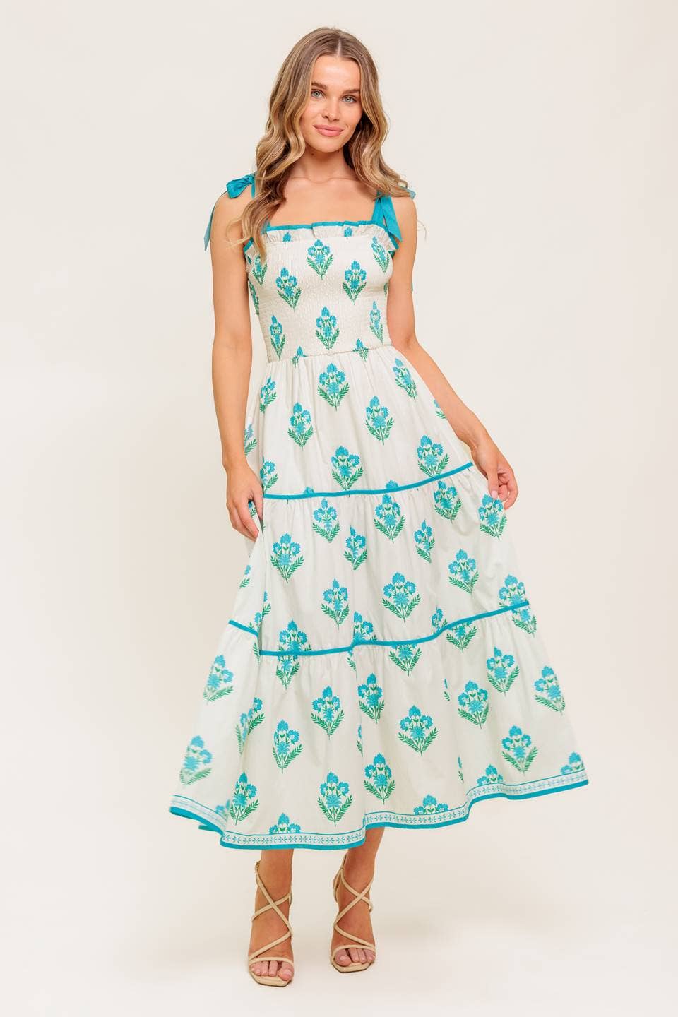 Flying Tomato Blue/White Printed Midi Dress