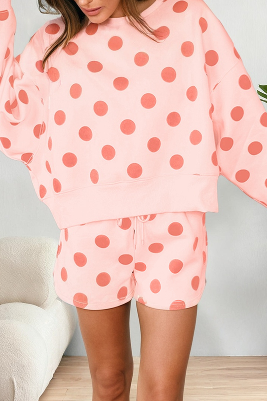 LAS Pink Polka Dot Pullover Drawstring Shorts Sets