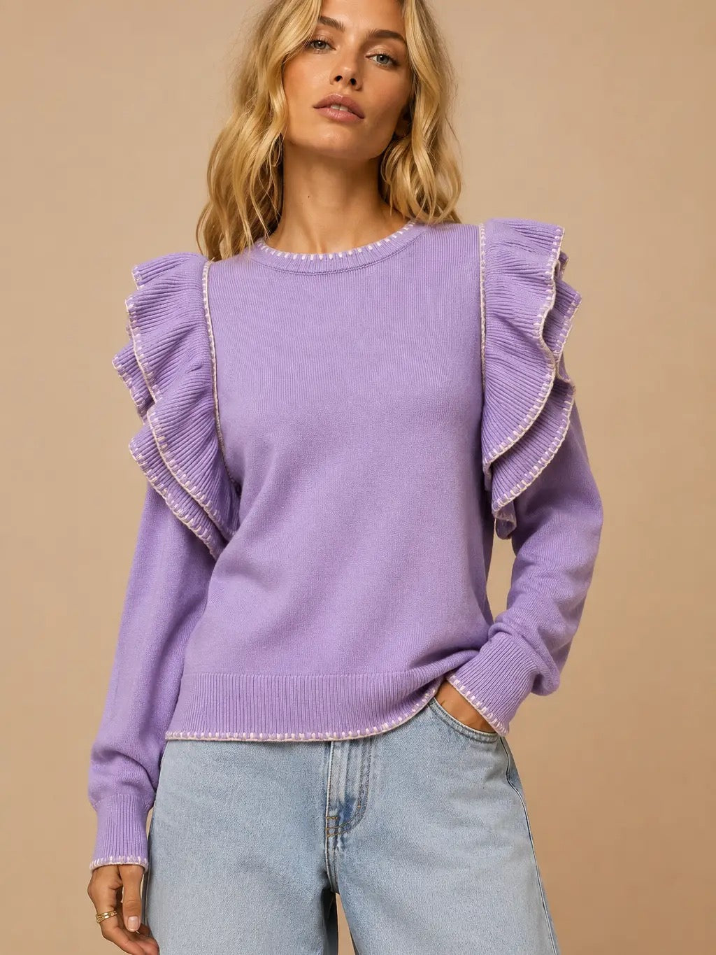 J.NNA Lavender Ruffle Sweater (JWT47527)