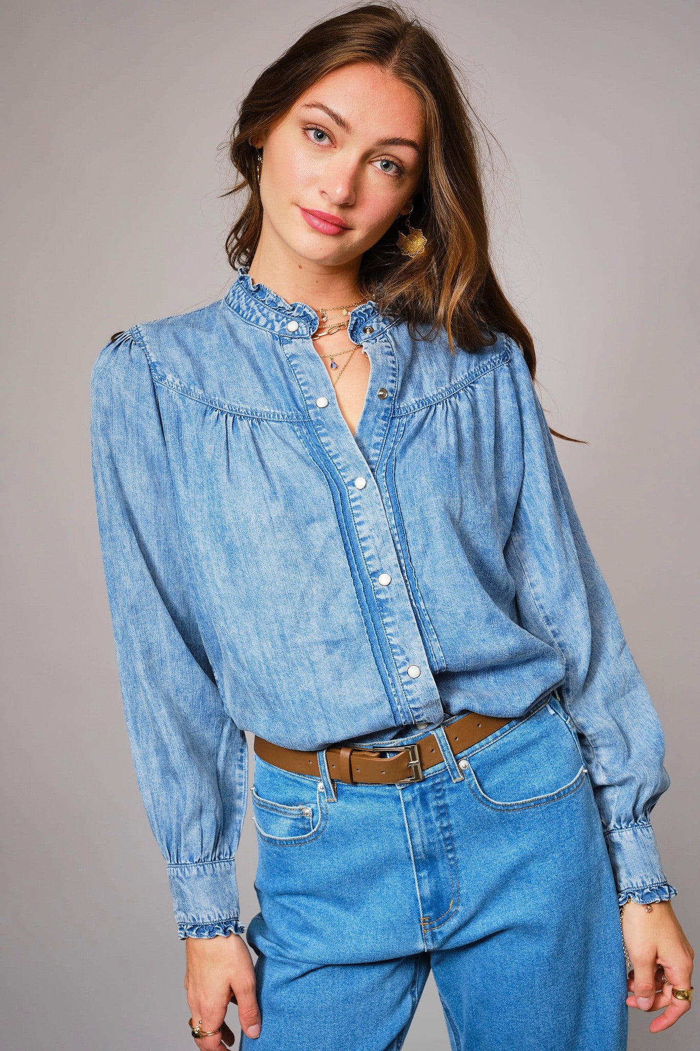Blue B Denim Ruffle Shirt