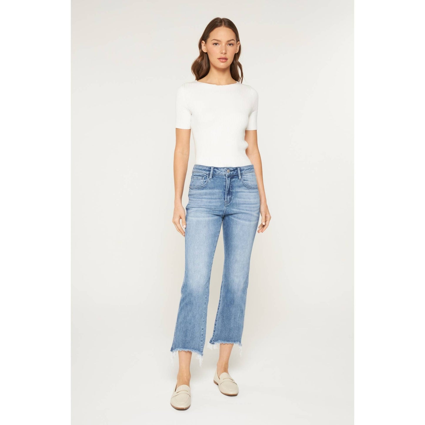 Mica Denim High Rise Cropped Jeans Raw Hem