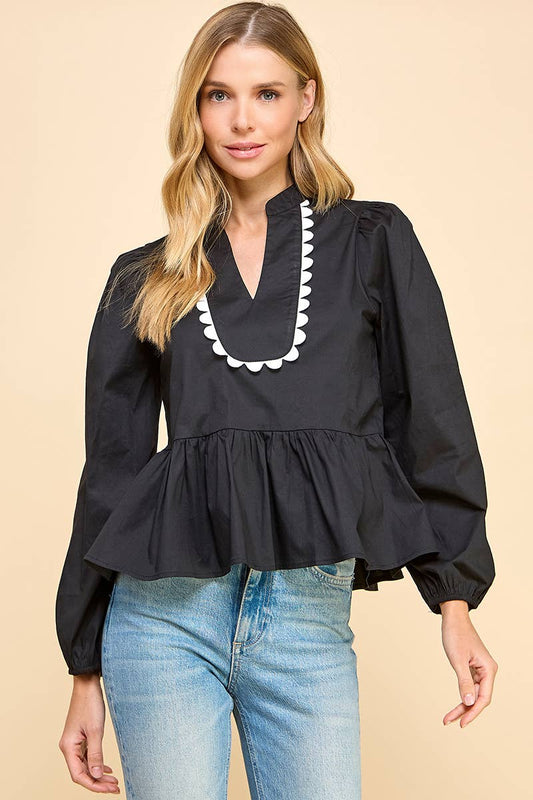 TCEC Split V neckline Long Sleeve Top