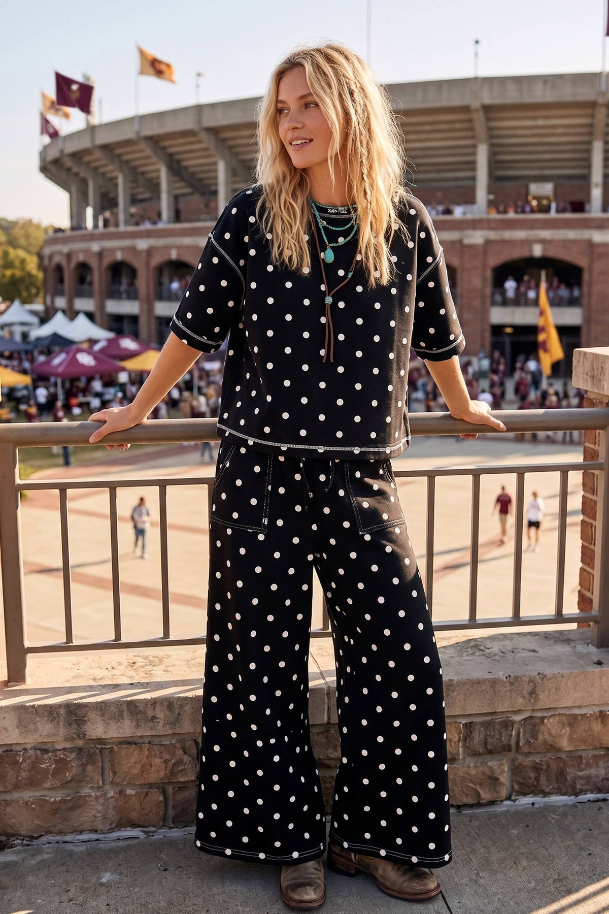 Sewn and Seen Black/White Scuba Polka Dot Short Sleeve Set