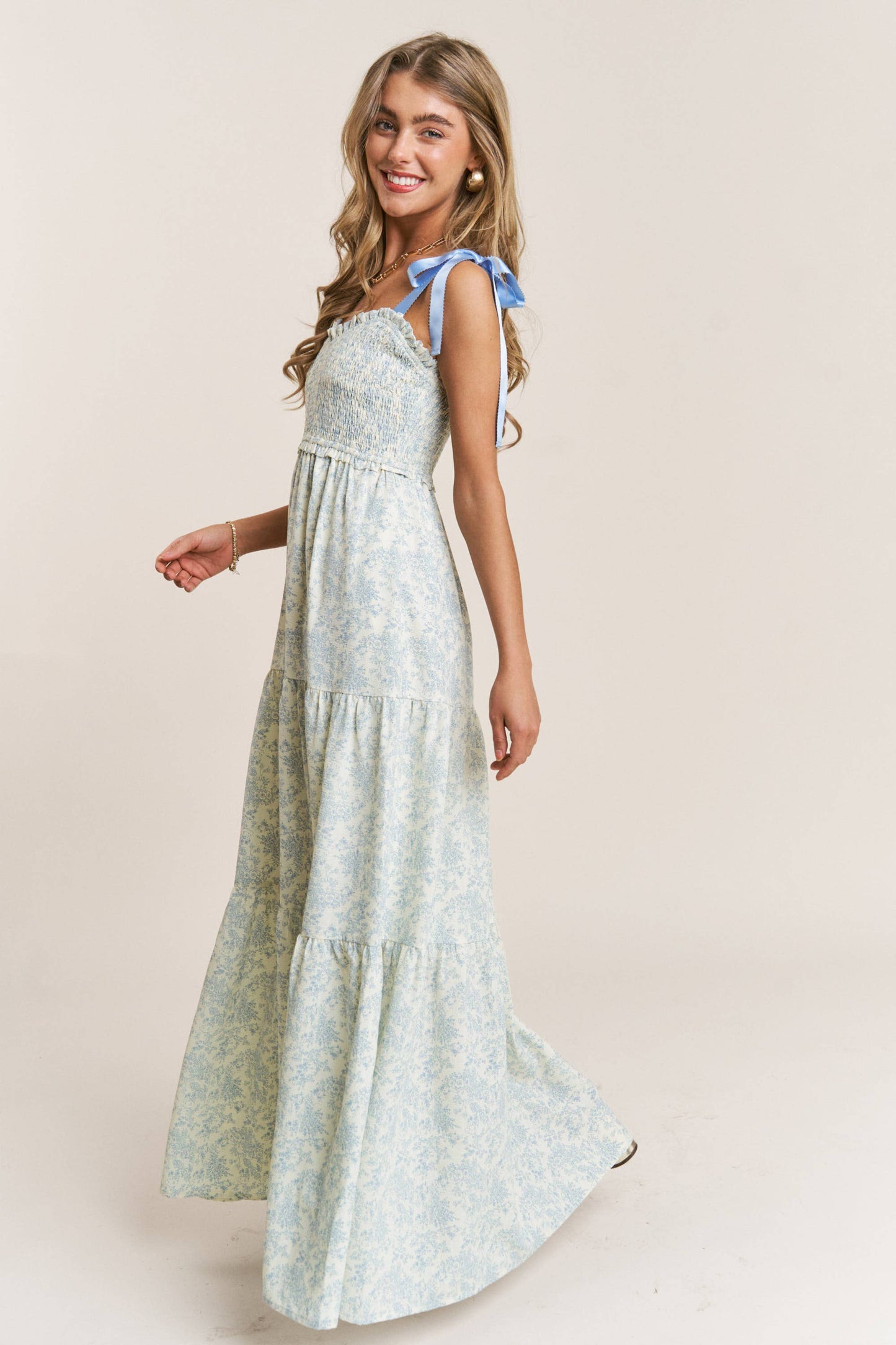 J. NNA FLORAL PRINT EMPIRE NECKLINE MAXI DRESS
