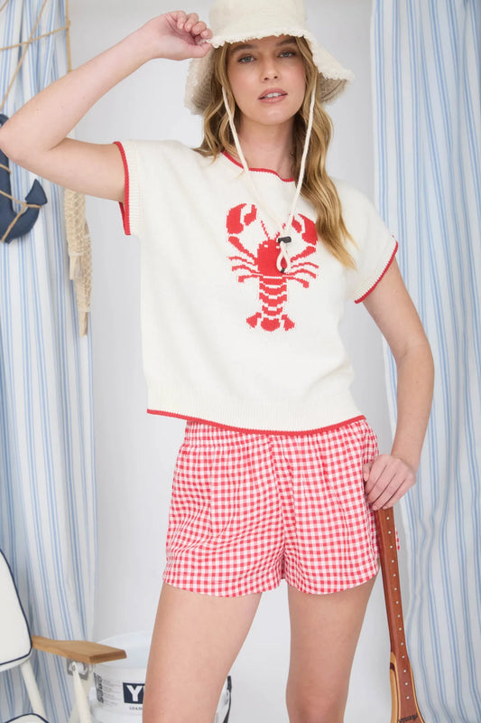 Blu Pepper Cream Lobster Motif Short Sleeve Sweater (B6ST1021)