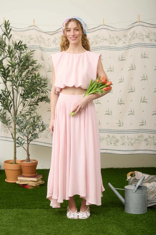 Blu Pepper - Pink Sleeveless Balloon Crop Top and Skirt Set (B6SX1031-B) (B6SX1031-T)