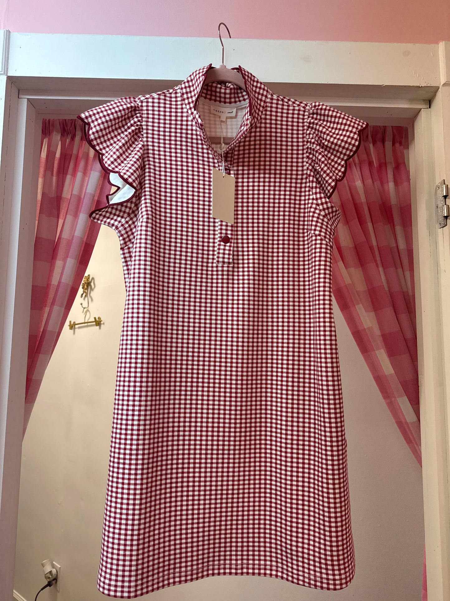 Entro Red Gingham Flutter Sleeve Dress